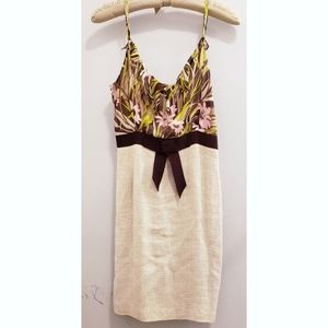 Milly of New York beige linen and silk with velvet bow dress, 8